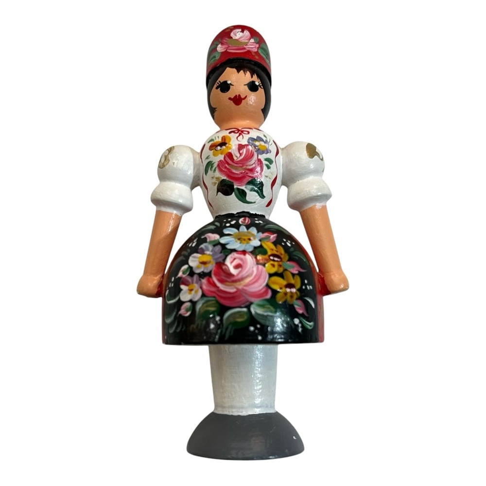 Vintage Swedish Wooden Traditional Folk Art Female Doll Hand Painted Sweden